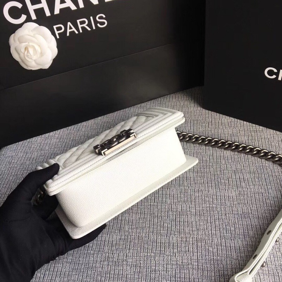 SMALL BOY CHANEL HANDBAG, PRINTED GRAINED CALFSKIN, 20CM / 7.9 IN