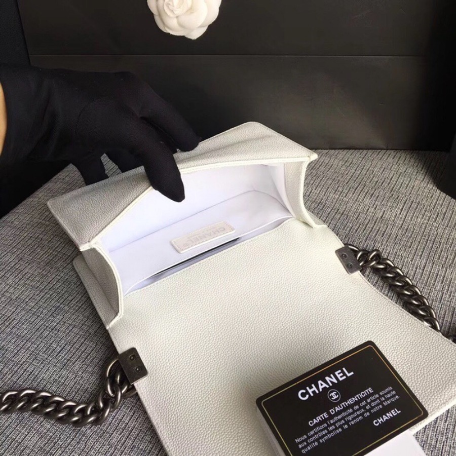 SMALL BOY CHANEL HANDBAG, PRINTED GRAINED CALFSKIN, 20CM / 7.9 IN