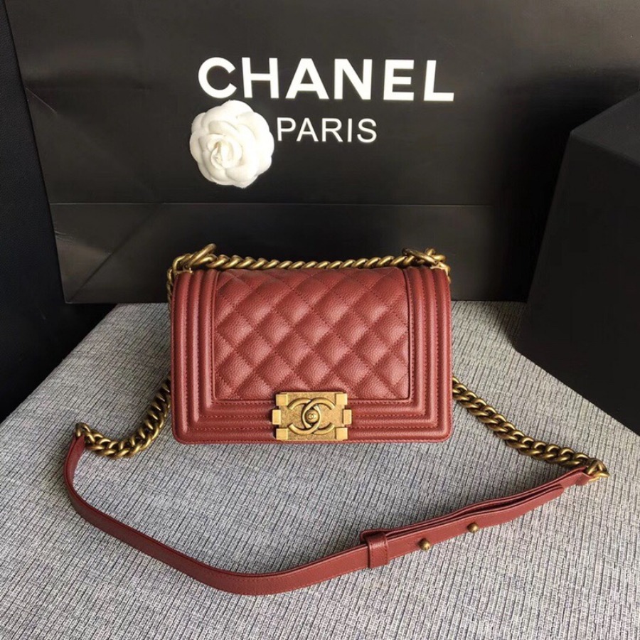 SMALL BOY CHANEL HANDBAG, PRINTED GRAINED CALFSKIN, 20CM / 7.9 IN