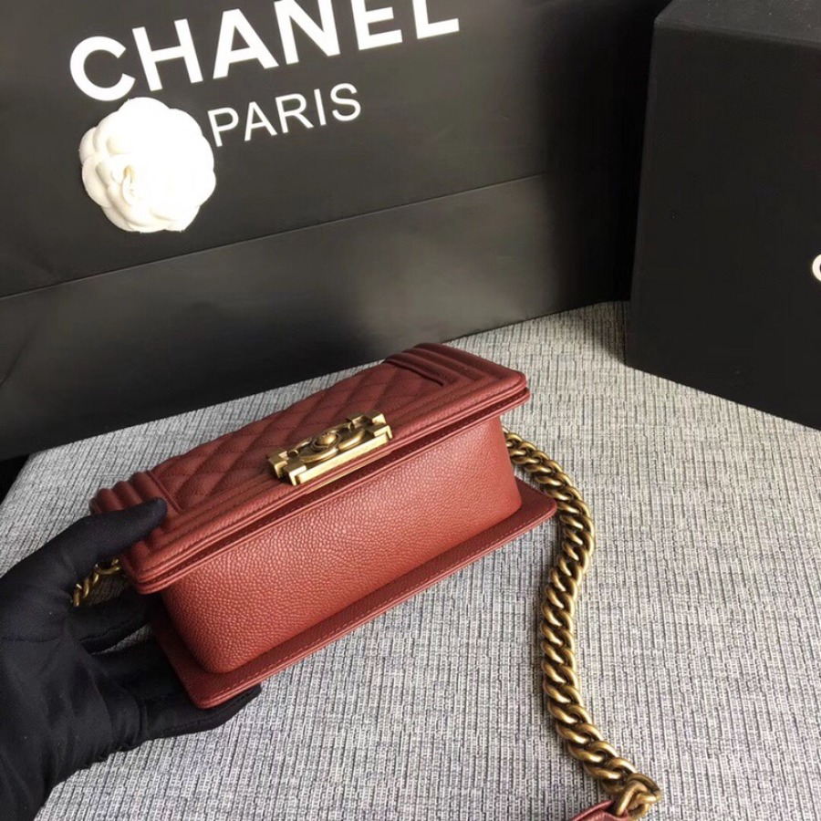 SMALL BOY CHANEL HANDBAG, PRINTED GRAINED CALFSKIN, 20CM / 7.9 IN