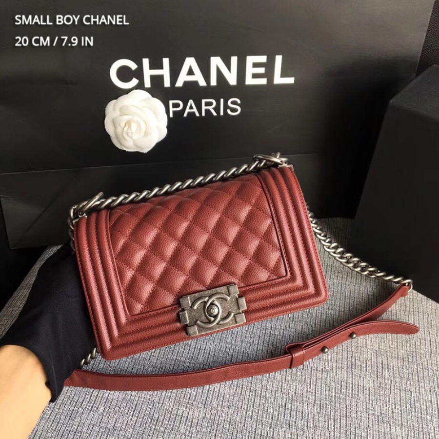 SMALL BOY CHANEL HANDBAG, PRINTED GRAINED CALFSKIN, 20CM / 7.9 IN