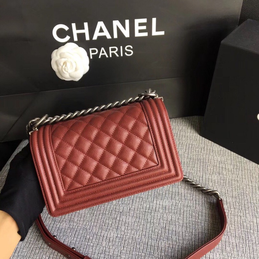 SMALL BOY CHANEL HANDBAG, PRINTED GRAINED CALFSKIN, 20CM / 7.9 IN