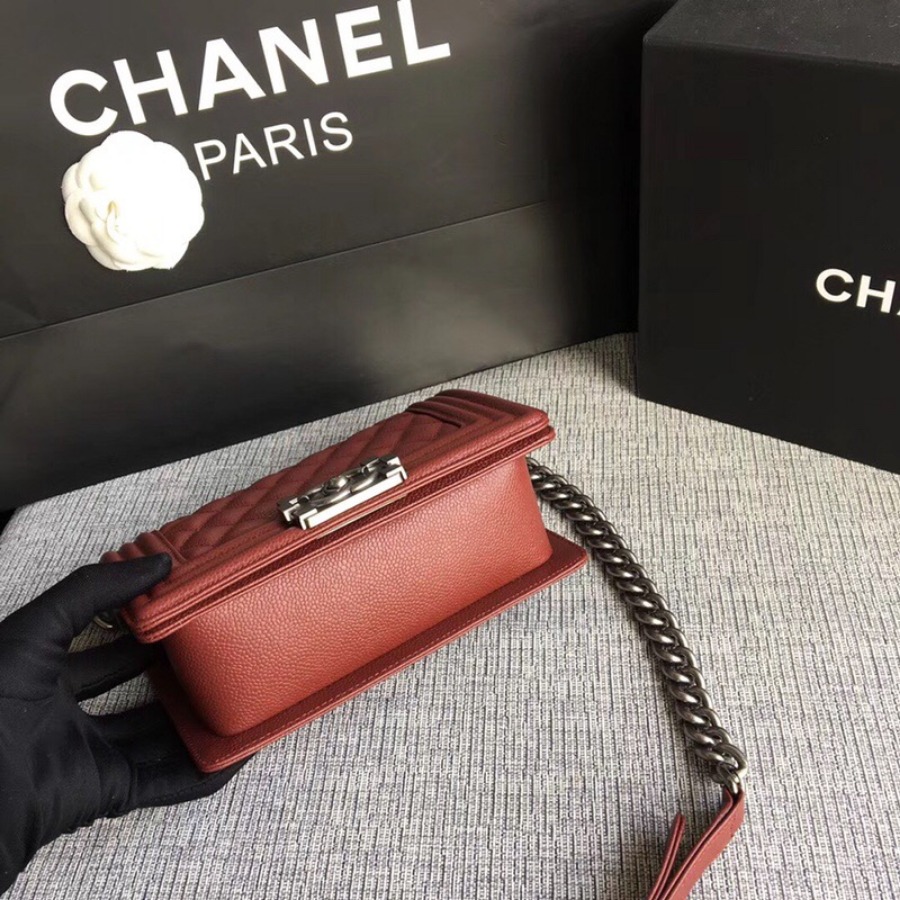 SMALL BOY CHANEL HANDBAG, PRINTED GRAINED CALFSKIN, 20CM / 7.9 IN