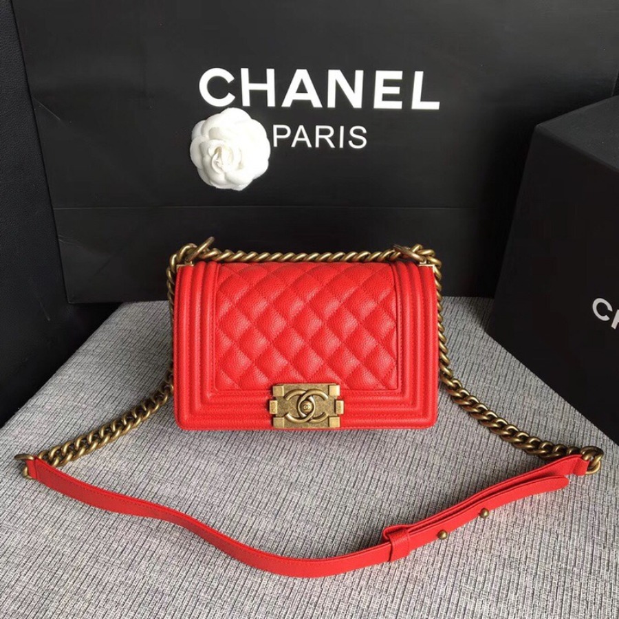 SMALL BOY CHANEL HANDBAG, PRINTED GRAINED CALFSKIN, 20CM / 7.9 IN