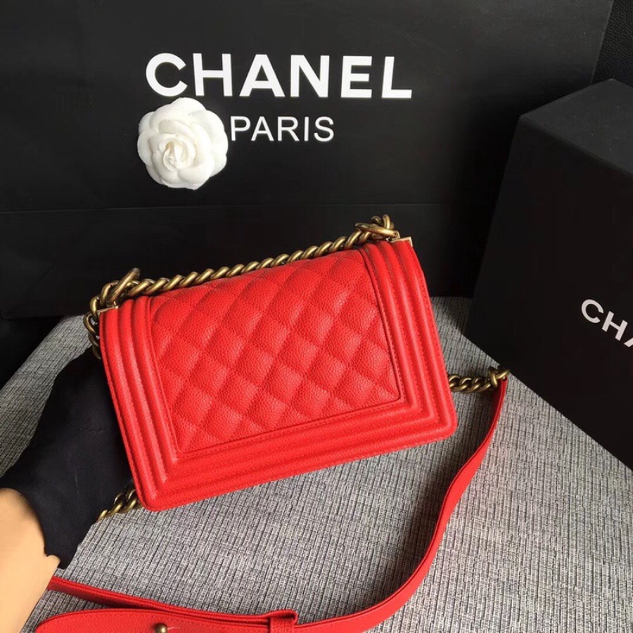SMALL BOY CHANEL HANDBAG, PRINTED GRAINED CALFSKIN, 20CM / 7.9 IN