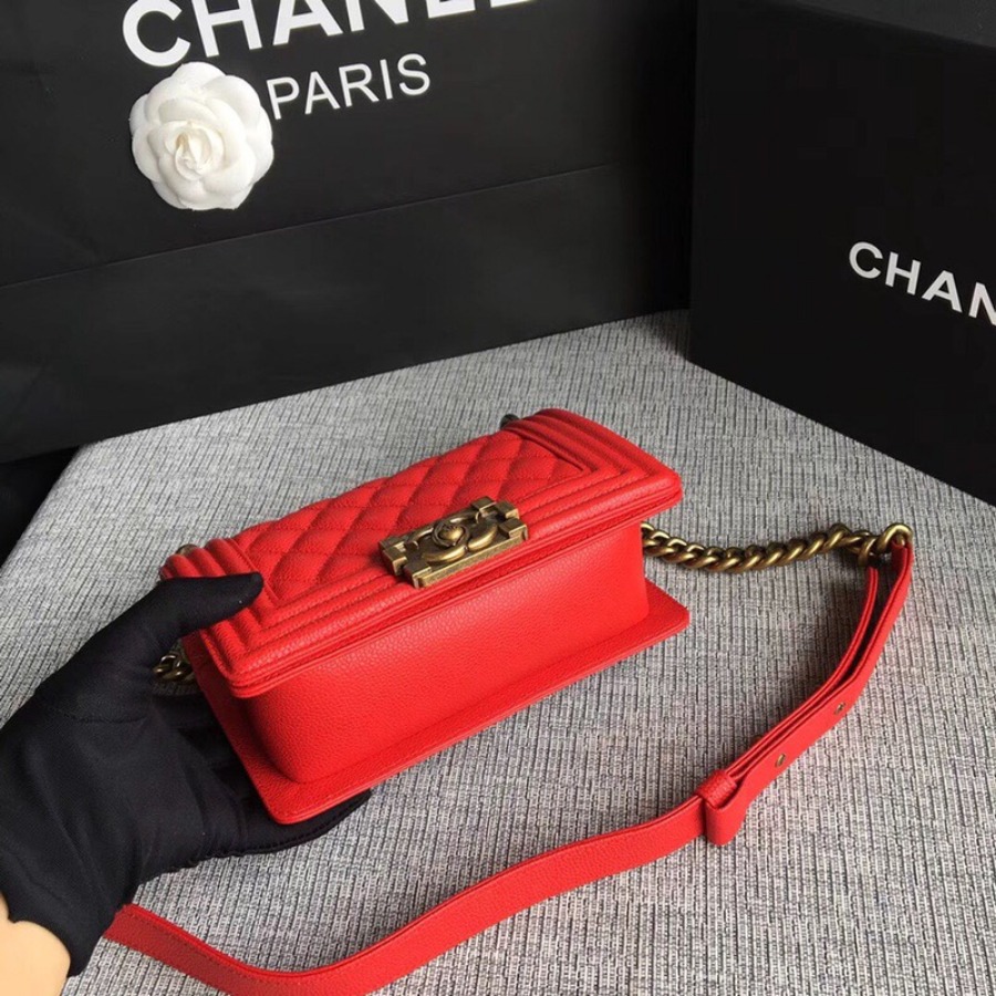 SMALL BOY CHANEL HANDBAG, PRINTED GRAINED CALFSKIN, 20CM / 7.9 IN