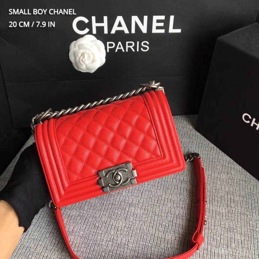 SMALL BOY CHANEL HANDBAG, PRINTED GRAINED CALFSKIN, 20CM / 7.9 IN