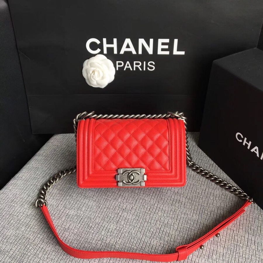 SMALL BOY CHANEL HANDBAG, PRINTED GRAINED CALFSKIN, 20CM / 7.9 IN