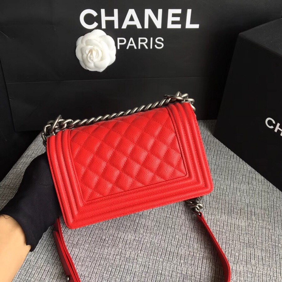 SMALL BOY CHANEL HANDBAG, PRINTED GRAINED CALFSKIN, 20CM / 7.9 IN