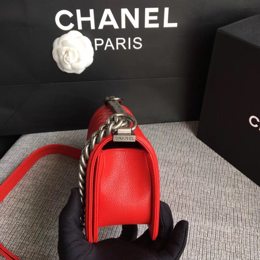 SMALL BOY CHANEL HANDBAG, PRINTED GRAINED CALFSKIN, 20CM / 7.9 IN