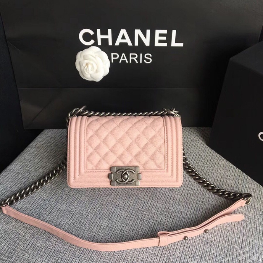 SMALL BOY CHANEL HANDBAG, PRINTED GRAINED CALFSKIN, 20CM / 7.9 IN