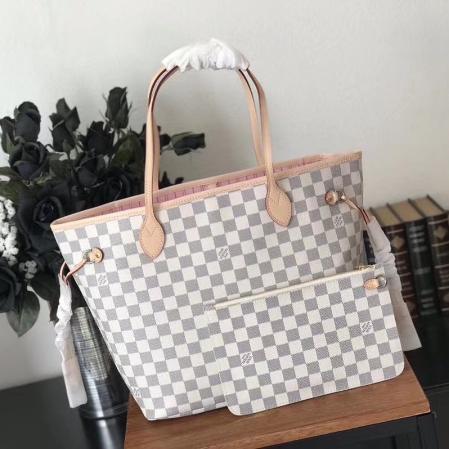 N41605, Louis Vuitton LV NEVERFULL MM, Damier Azur Canvas