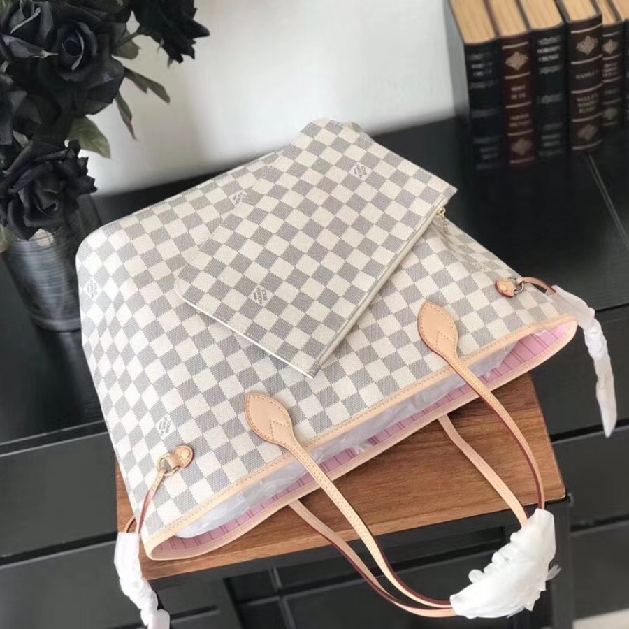 N41605, Louis Vuitton LV NEVERFULL MM, Damier Azur Canvas
