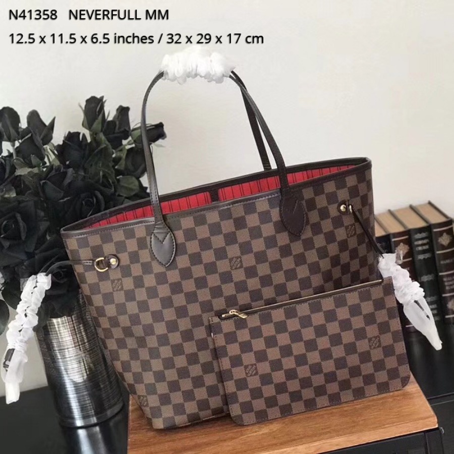 N41358, Louis Vuitton LV NEVERFULL MM, Damier Ebene Canvas