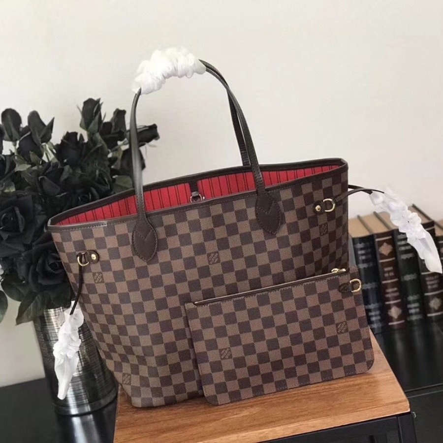 N41358, Louis Vuitton LV NEVERFULL MM, Damier Ebene Canvas