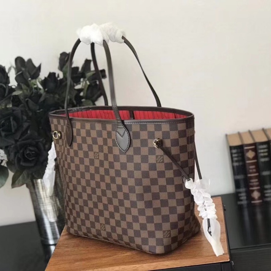 N41358, Louis Vuitton LV NEVERFULL MM, Damier Ebene Canvas