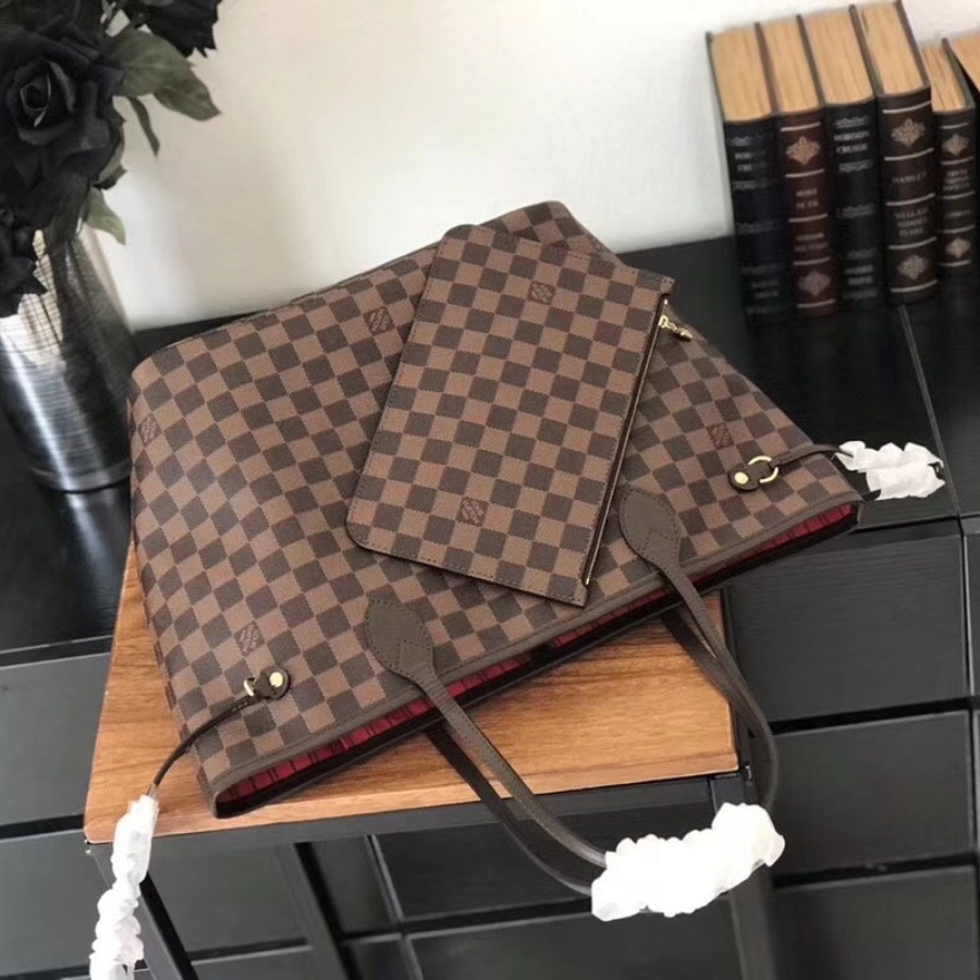 N41358, Louis Vuitton LV NEVERFULL MM, Damier Ebene Canvas