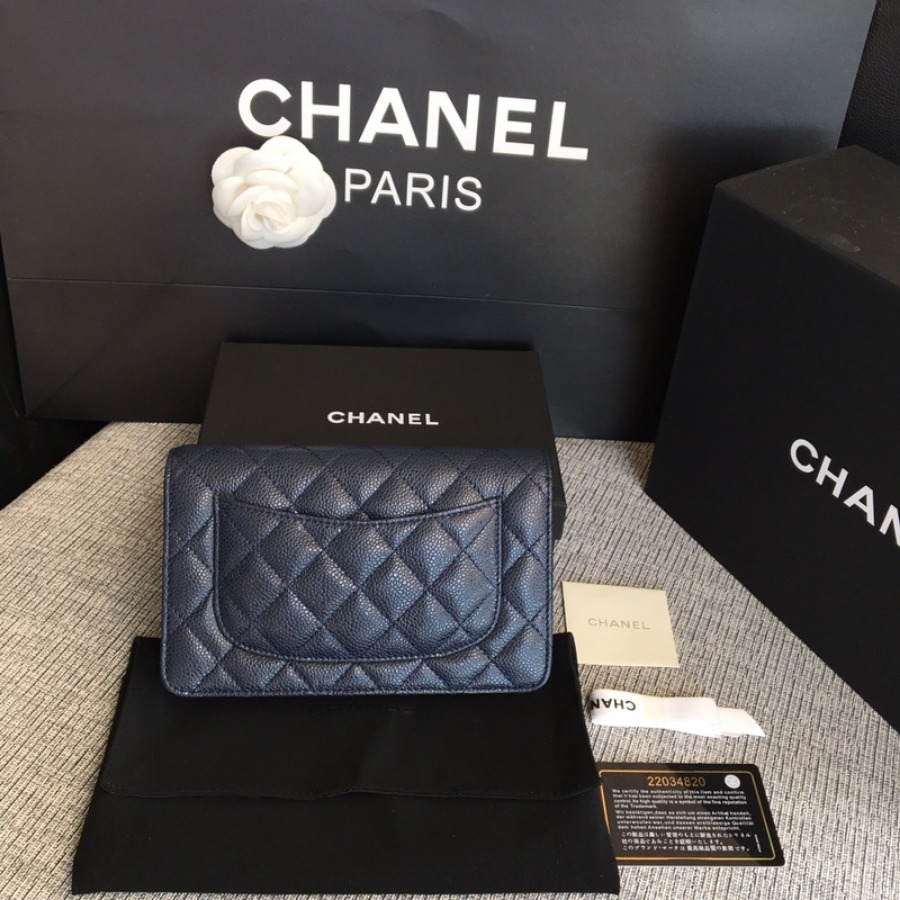 A33814, CLASSIC WALLET ON CHAIN, WOC CHANEL, CAVIAR / CALFSKIN