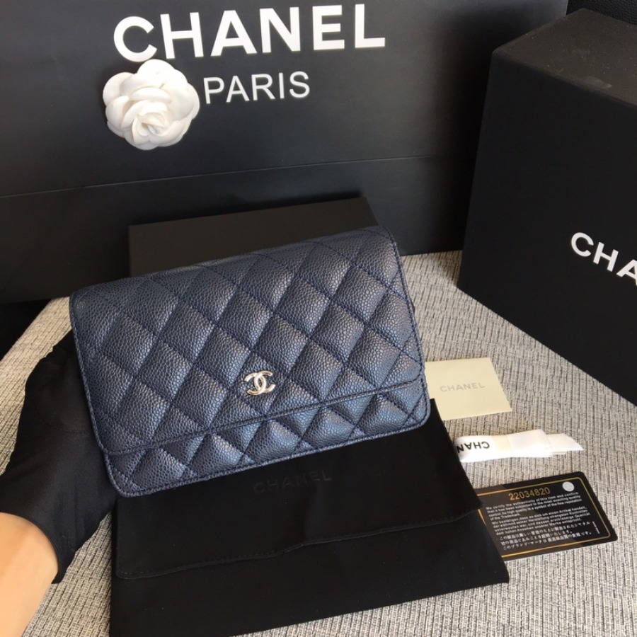 A33814, CLASSIC WALLET ON CHAIN, WOC CHANEL, CAVIAR / CALFSKIN