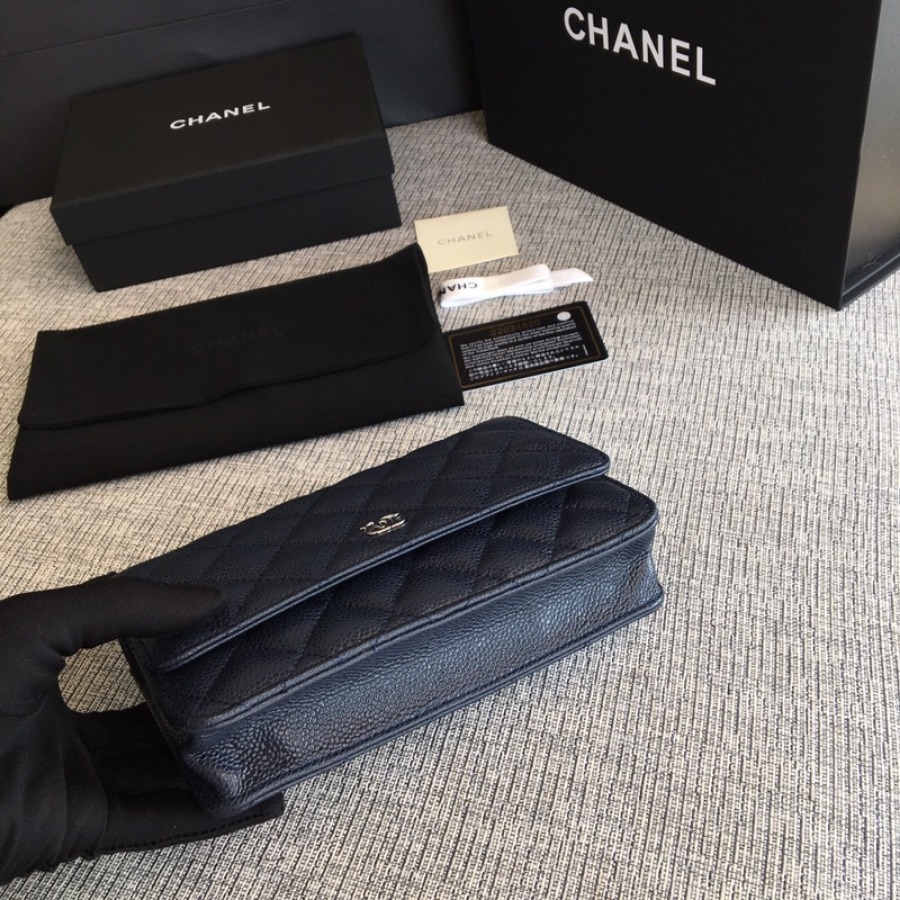 A33814, CLASSIC WALLET ON CHAIN, WOC CHANEL, CAVIAR / CALFSKIN