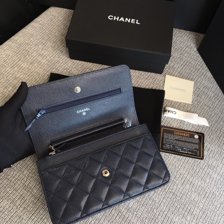 A33814, CLASSIC WALLET ON CHAIN, WOC CHANEL, CAVIAR / CALFSKIN