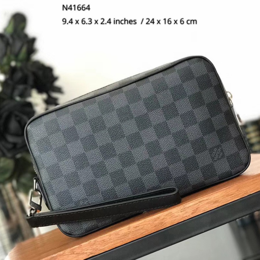 Louis Vuitton LV, KASAI CLUTCH, N41664, Damier Graphite canvas