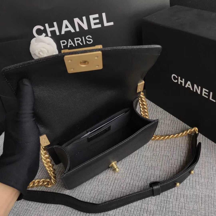 SMALL BOY CHANEL HANDBAG, PRINTED GRAINED CALFSKIN, Caviar, 20CM / 7.9 IN