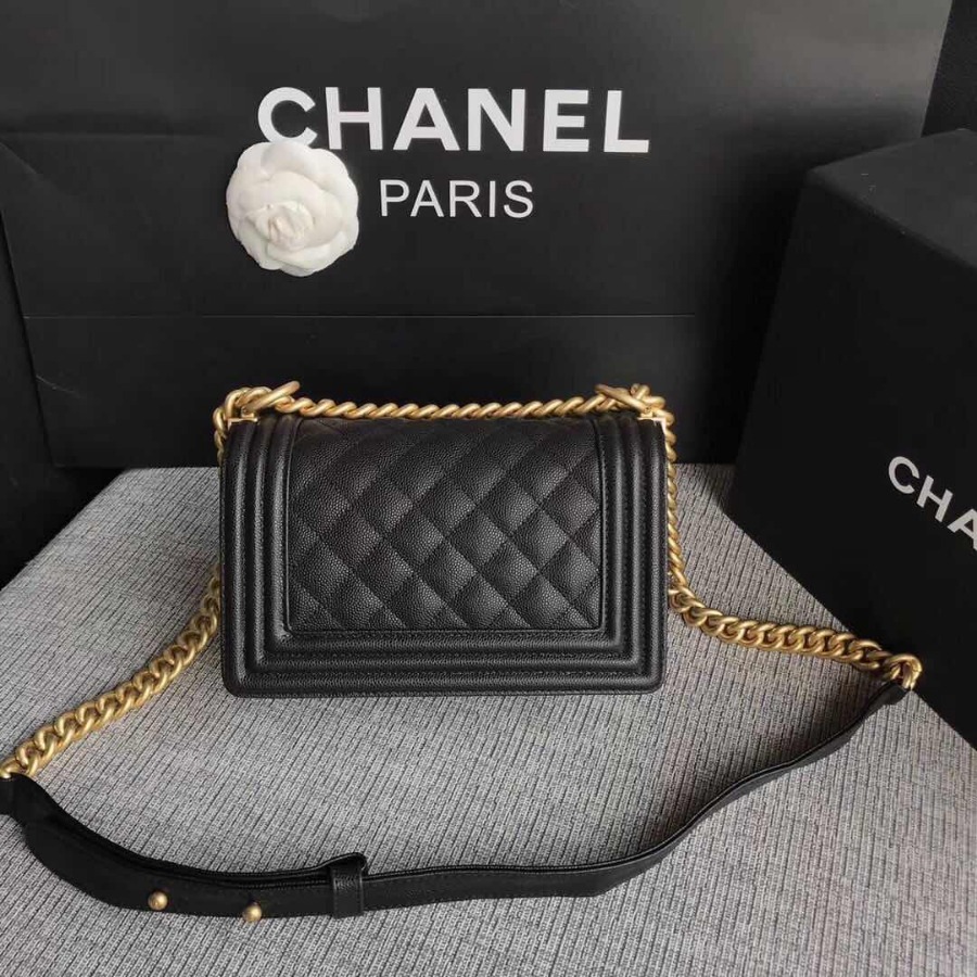 SMALL BOY CHANEL HANDBAG, PRINTED GRAINED CALFSKIN, Caviar, 20CM / 7.9 IN