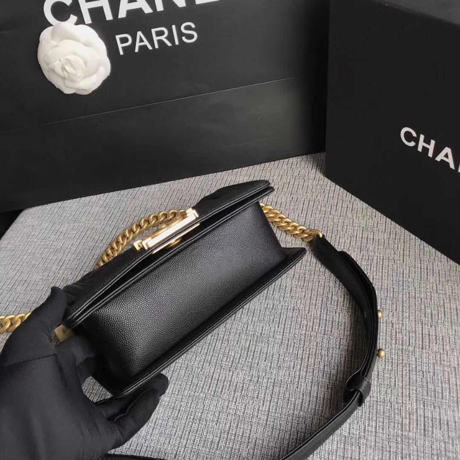 SMALL BOY CHANEL HANDBAG, PRINTED GRAINED CALFSKIN, Caviar, 20CM / 7.9 IN