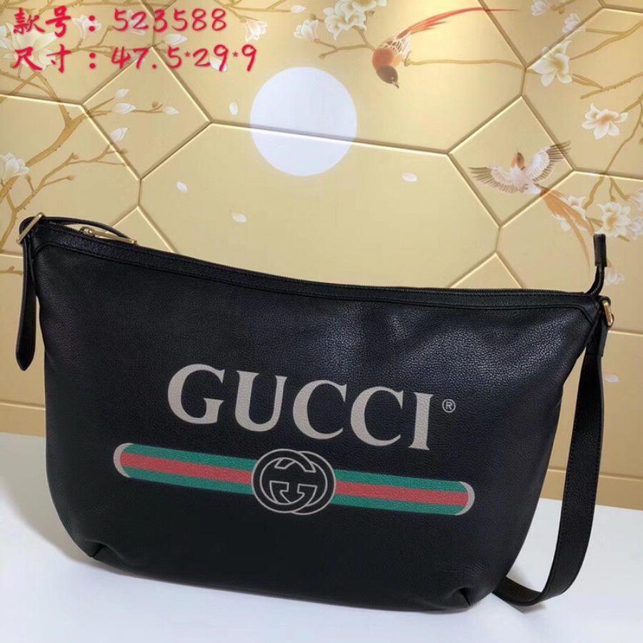 523588, Gucci Print half-moon hobo bag, Men's Messengers Bags