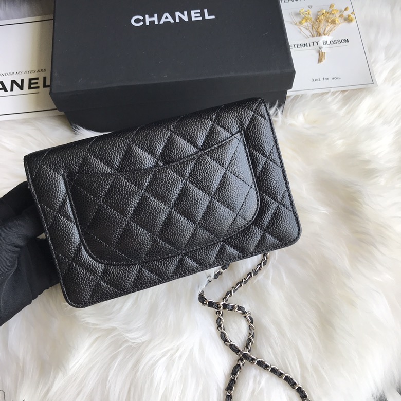 A33814, CLASSIC WALLET ON CHAIN, WOC CHANEL, CAVIAR / CALFSKIN