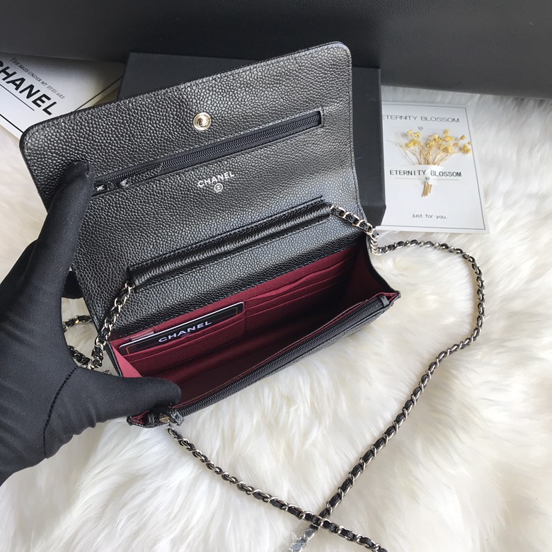 A33814, CLASSIC WALLET ON CHAIN, WOC CHANEL, CAVIAR / CALFSKIN