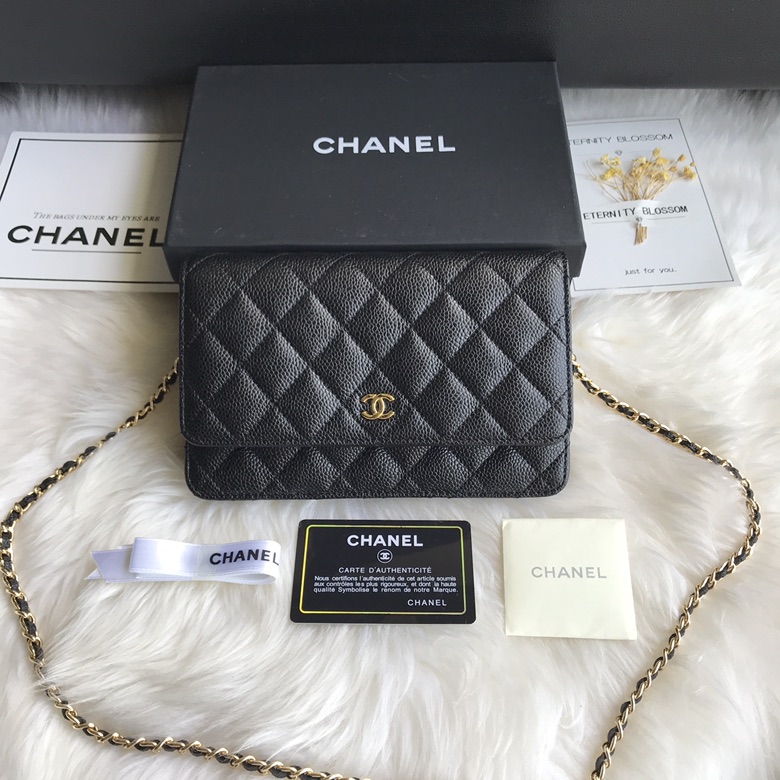 A33814, CLASSIC WALLET ON CHAIN, WOC CHANEL, CAVIAR / CALFSKIN