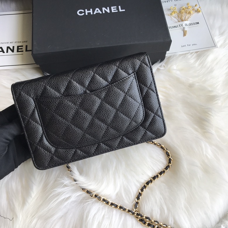 A33814, CLASSIC WALLET ON CHAIN, WOC CHANEL, CAVIAR / CALFSKIN