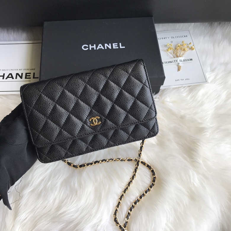 A33814, CLASSIC WALLET ON CHAIN, WOC CHANEL, CAVIAR / CALFSKIN