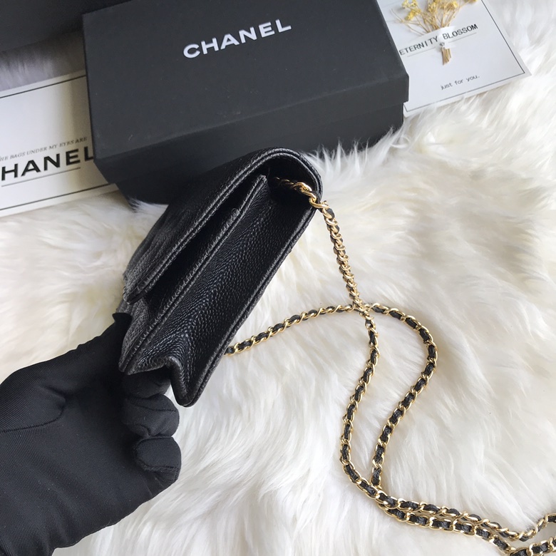 A33814, CLASSIC WALLET ON CHAIN, WOC CHANEL, CAVIAR / CALFSKIN