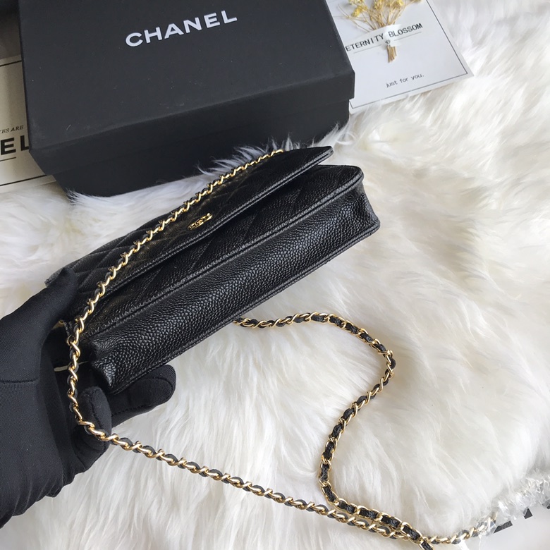 A33814, CLASSIC WALLET ON CHAIN, WOC CHANEL, CAVIAR / CALFSKIN