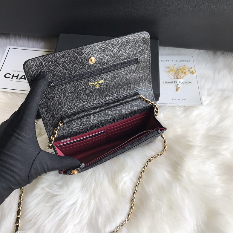 A33814, CLASSIC WALLET ON CHAIN, WOC CHANEL, CAVIAR / CALFSKIN