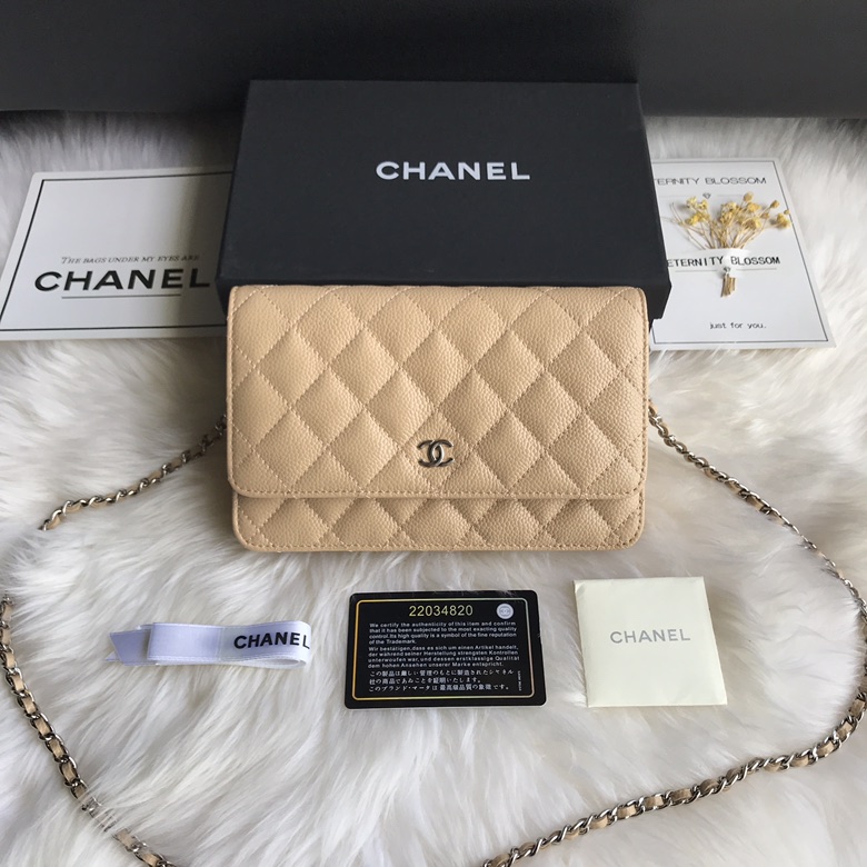 A33814, CLASSIC WALLET ON CHAIN, WOC CHANEL, CAVIAR / CALFSKIN