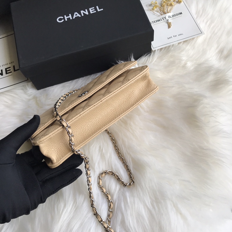 A33814, CLASSIC WALLET ON CHAIN, WOC CHANEL, CAVIAR / CALFSKIN