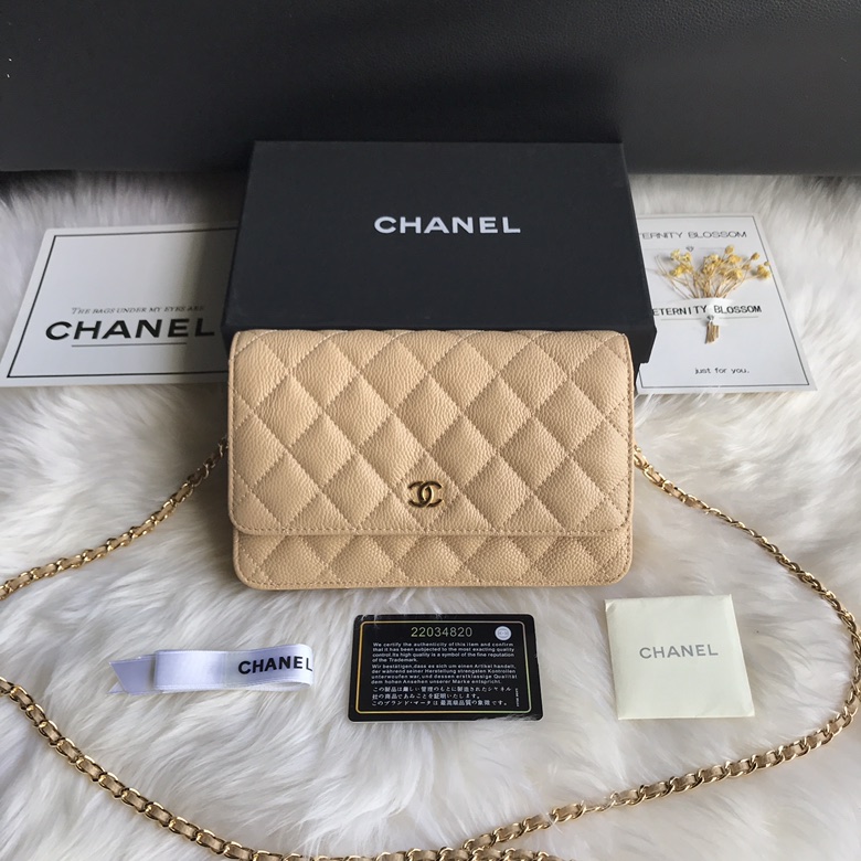 A33814, CLASSIC WALLET ON CHAIN, WOC CHANEL, CAVIAR / CALFSKIN