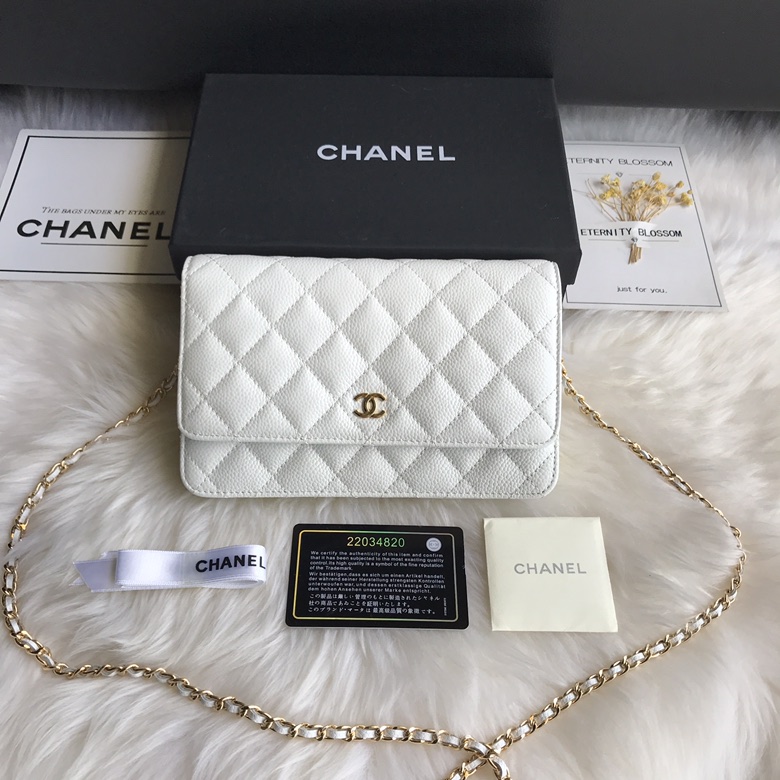A33814, CLASSIC WALLET ON CHAIN, WOC CHANEL, CAVIAR / CALFSKIN