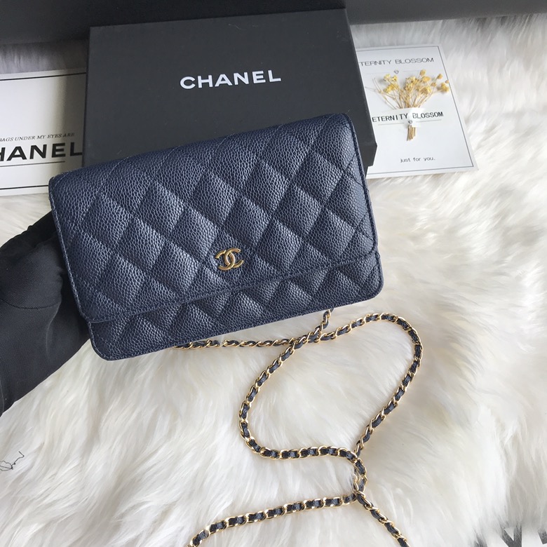 A33814, CLASSIC WALLET ON CHAIN, WOC CHANEL, CAVIAR / CALFSKIN