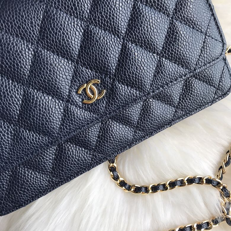 A33814, CLASSIC WALLET ON CHAIN, WOC CHANEL, CAVIAR / CALFSKIN