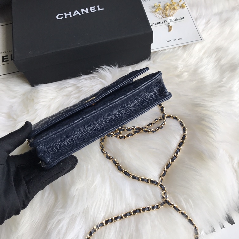 A33814, CLASSIC WALLET ON CHAIN, WOC CHANEL, CAVIAR / CALFSKIN
