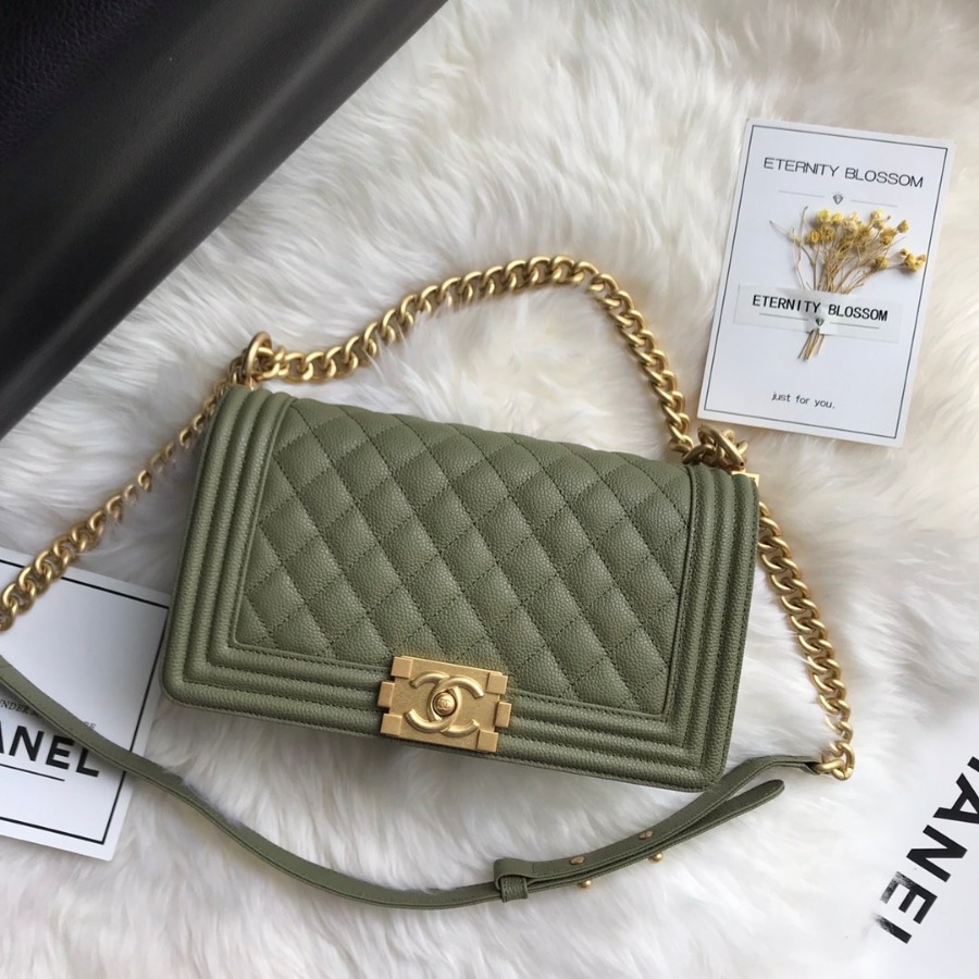 BOY CHANEL HANDBAG, PRINTED GRAINED CALFSKIN, Caviar, 25CM / 9.8 IN
