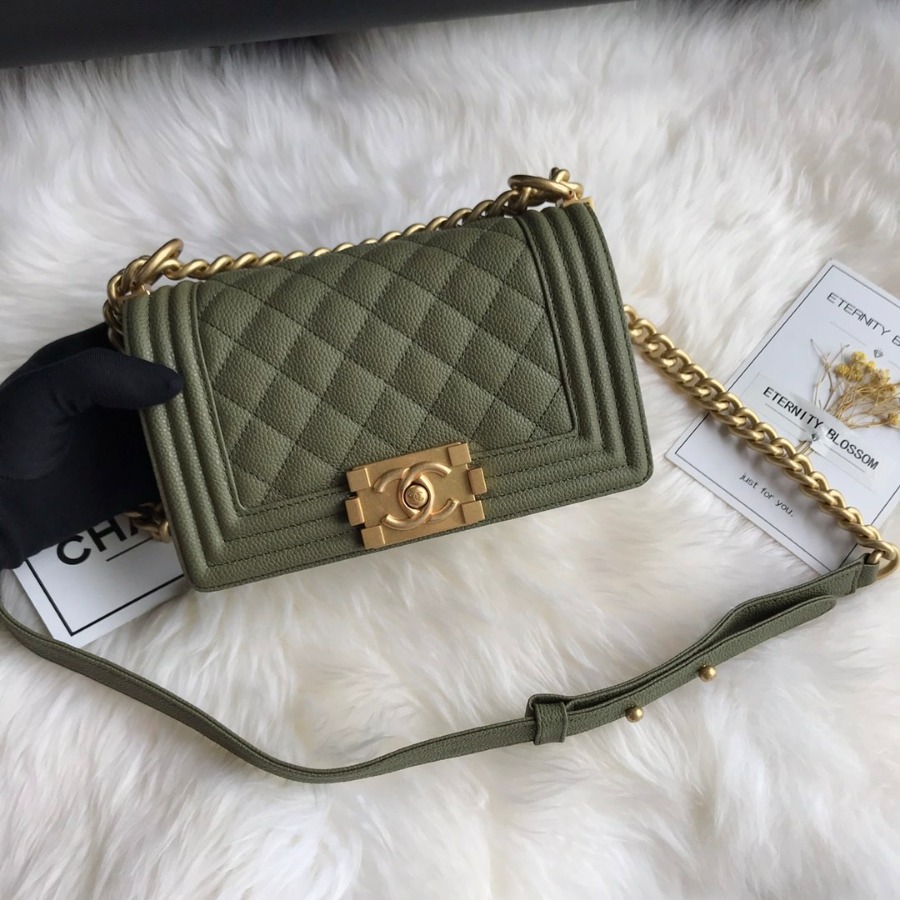 BOY CHANEL HANDBAG, PRINTED GRAINED CALFSKIN, Caviar, 20CM / 7.8 IN