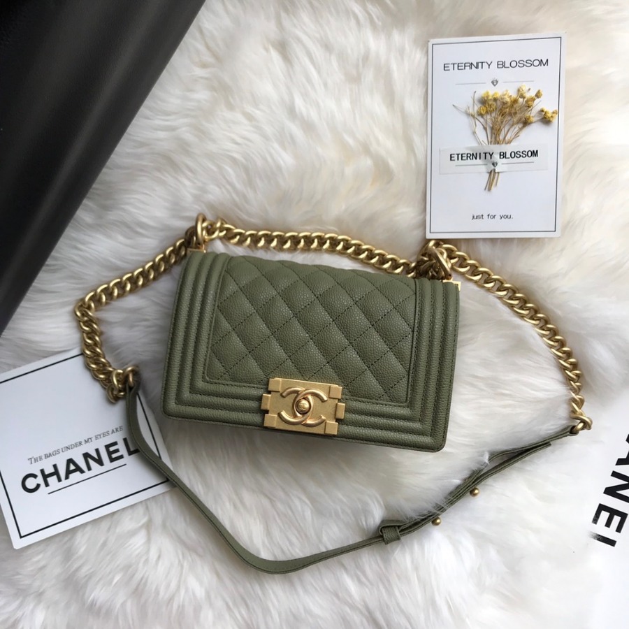 BOY CHANEL HANDBAG, PRINTED GRAINED CALFSKIN, Caviar, 20CM / 7.8 IN