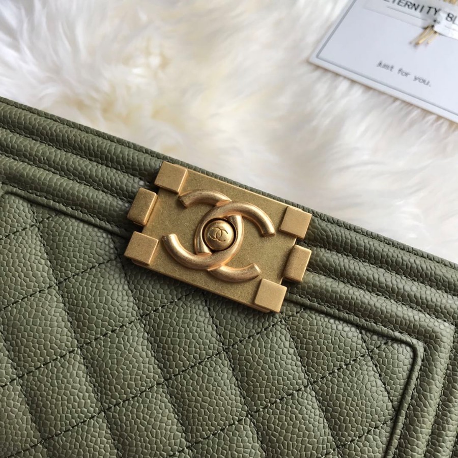 BOY CHANEL HANDBAG, PRINTED GRAINED CALFSKIN, Caviar, 20CM / 7.8 IN