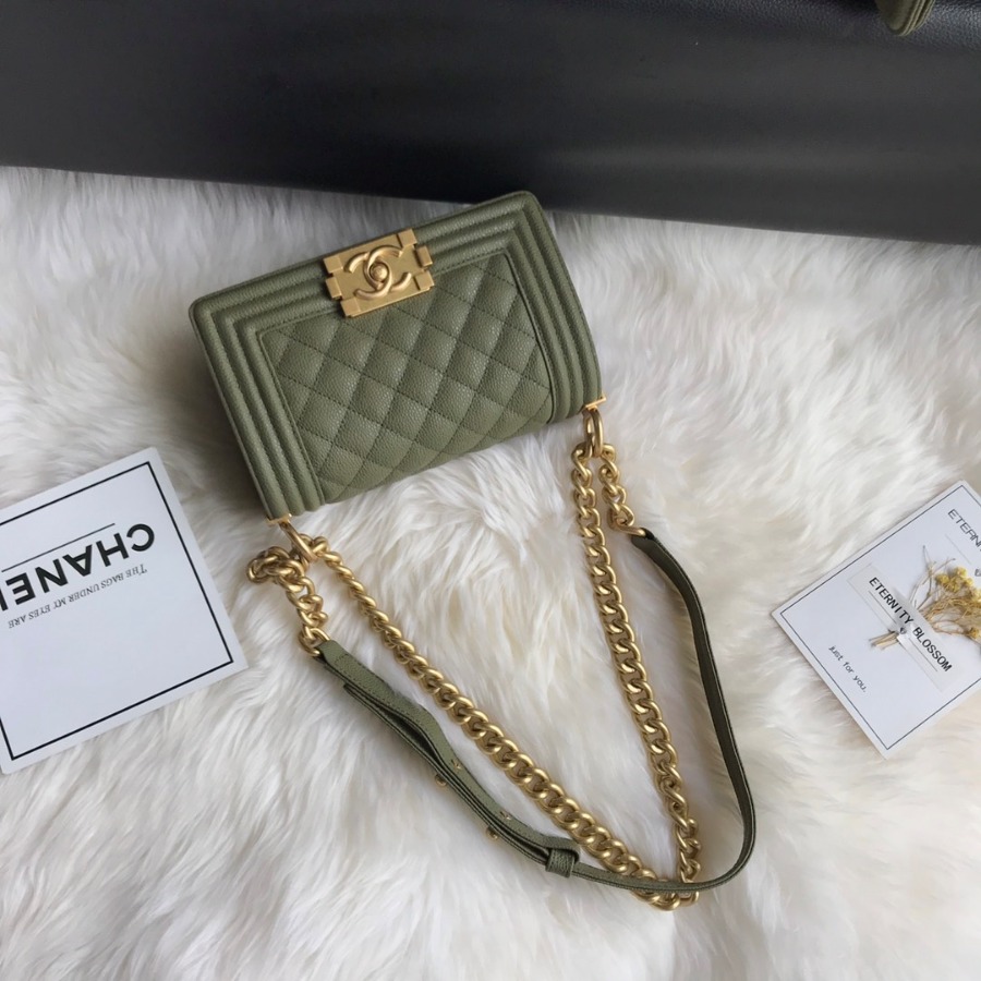 BOY CHANEL HANDBAG, PRINTED GRAINED CALFSKIN, Caviar, 20CM / 7.8 IN